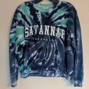 Dreamsicle Savannah GA Tie-dye Green, Blue & White Crewneck Sweatshirt | Small